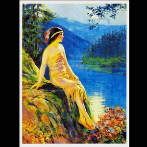 Waiting Indian Maiden F P Harper 1930s Native American Pinup Girl Vintage Man-Cave Poster Print To Frame image 4