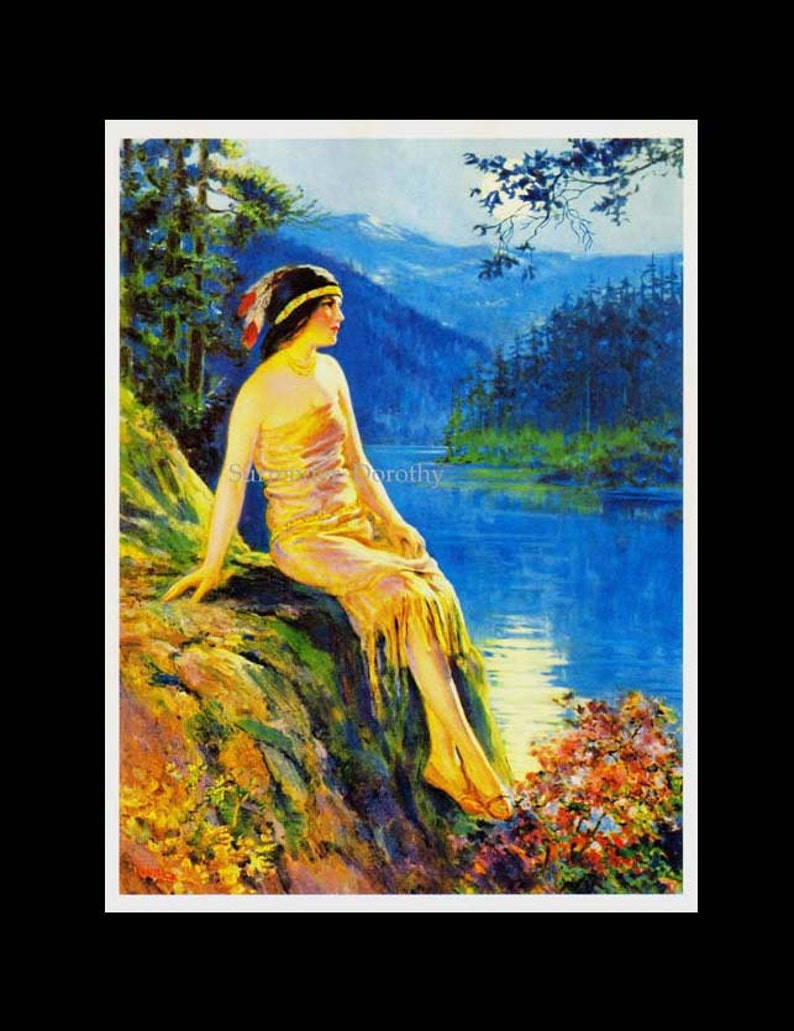Waiting Indian Maiden F P Harper 1930s Native American Pinup Girl Vintage Man-Cave Poster Print To Frame image 4