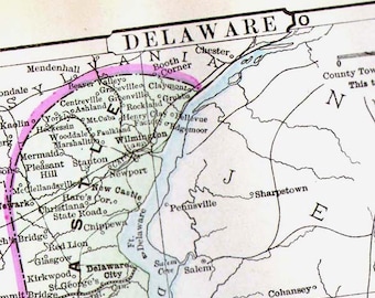 Karte Delaware USA USA Karte 1896 viktorianischen antiken Kupferstich Kartographie zum Rahmen