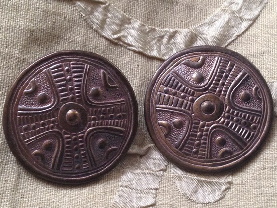 Laurel Burch Earrings Brass Shields Statement Ear… - image 1