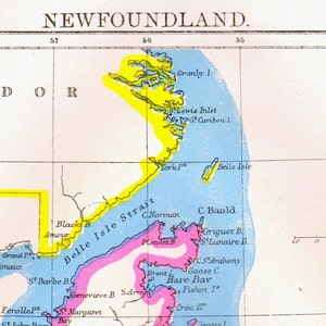 ニューファンドランド カナダ地図 アンティーク銅版画 北米地図 明るい 1892 ヴィンテージ ビクトリア朝 地理