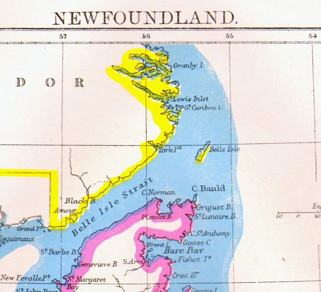 Newfoundland Canada Kaart Antieke Kopergravure Noord-Amerikaanse Cartografie Helder 1892 Vintage Victoriaanse Geografie