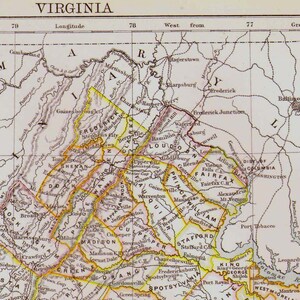 バージニア州地図 アンティーク銅版画 ヴィンテージ地図作成 1892 ビクトリア朝地理