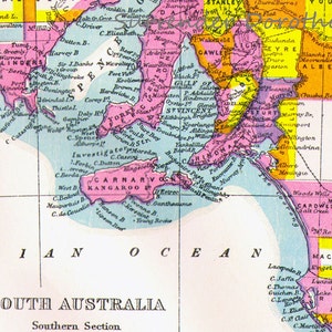 南オーストラリア地図 アンティーク銅版画 ヴィンテージ地図作成 1892年 ビクトリア朝地理アート 額装
