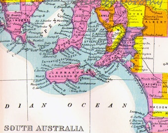 South Australia Map Antique Copper Engraving Vintage Cartography 1892 Victorian Geography Art To Frame