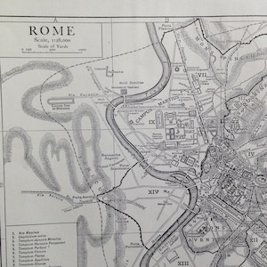古代ローマ イタリア地図 1910 ヴィンテージ エドワード朝 スチール彫刻 地図作成 額装
