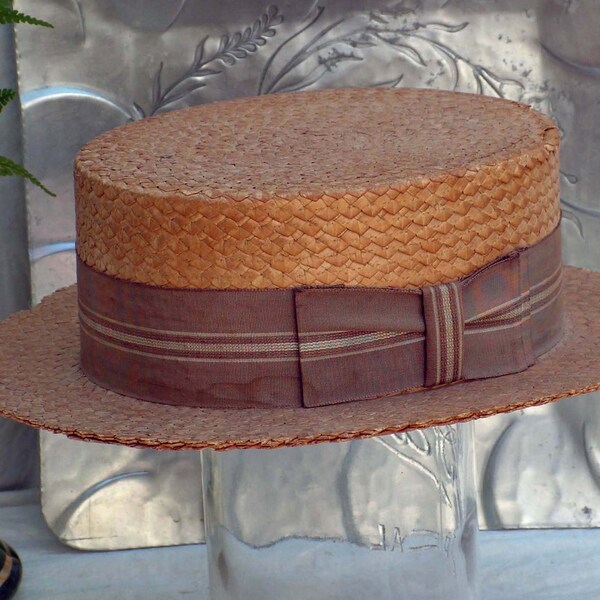 Men's Boater Hat Palm Straw Made In Italy Size 7.8 or 57 Made in Italy Dobbs Fifth Avenue New York