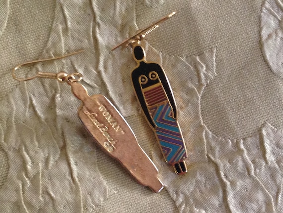 Laurel Burch Earrings Tribal WOMAN Cloisonne Dang… - image 2