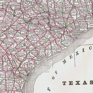 テキサス州地図 米国州 大型アンティーク銅版画 ヴィンテージ 北米地図 1892 ビクトリア朝地理アート 額装