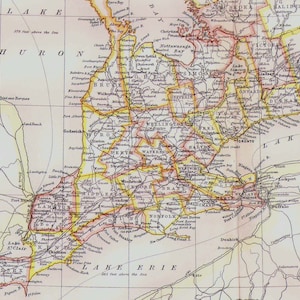 Ontário Canadá Mapa Grande Gravura Antiga em Cobre 1892 Mapa Vitoriano Vintage América do Norte para emoldurar