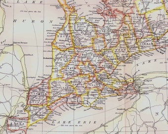Mapa Ontario Kanada Duża Antyczna Miedziana Rycina 1892 Zabytkowa Mapa Wiktoriańska Ameryka Północna Do Ramy