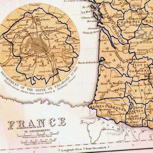 フランス地図パリとコルシカ島挿入トロワジエム レピュブリック 1871 ヴィンテージ ビクトリア朝リッペンコット アンティーク銅彫刻ヨーロッパ地図