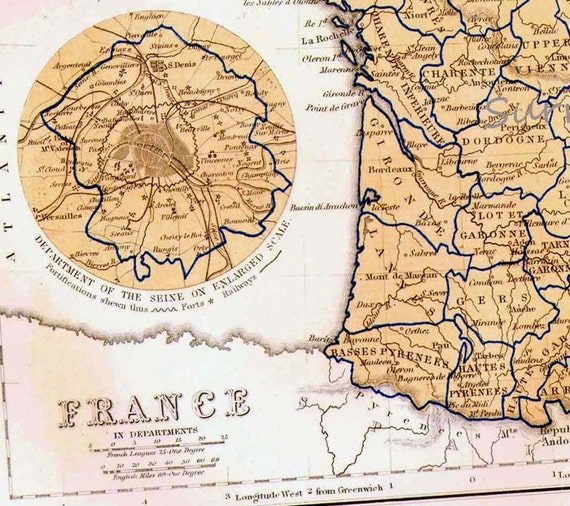 France Map Paris & Corsica Inserts Troisième Republique 1871