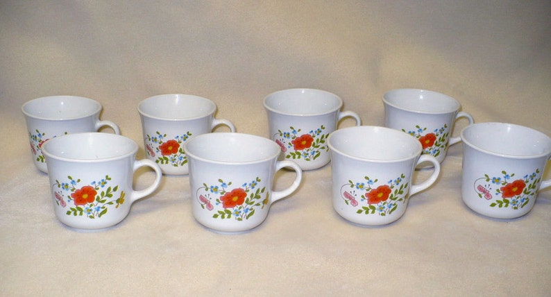 Wildflower Mugs Corning Vintage 1970s Coffee Cups Set Of Four For Your Retro Kitchen USA image 4