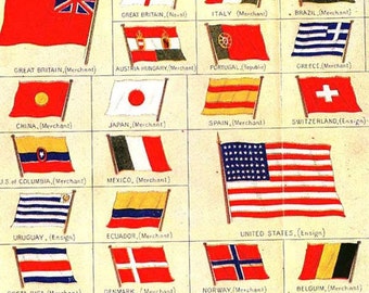 Ship's Flags Of Many Nations 1912 Naval Nautical Lithograph Chart To Frame
