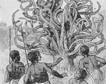 Sagenhafte Man-Eating Tree Of Afrika 1882 Bizarre Mythische Viktorianische Botanische Gravur Zum Rahmen
