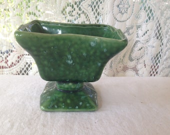 Footed Pottery Planter Spruce Green Vase 1960s Mid Century Vintage Storage Or Organizer