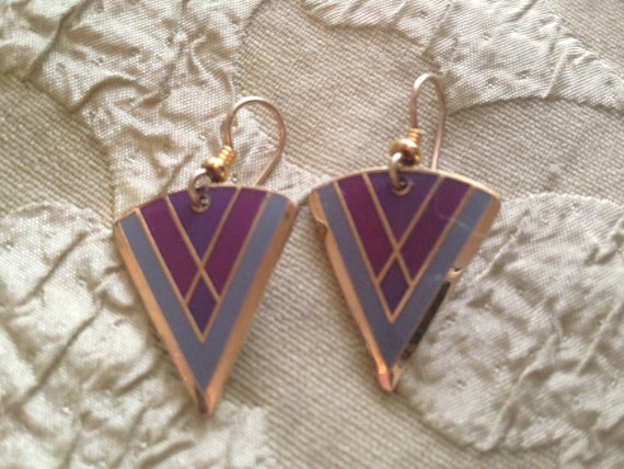 Laurel Burch Earrings TASU Shields Cloisonne Dang… - image 1