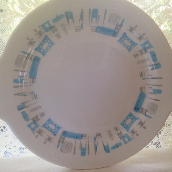 Blue Heaven CAKE PLATE Round  Serving PLATTER Mid Century Royal China Mad Men Atomic Era 1960s