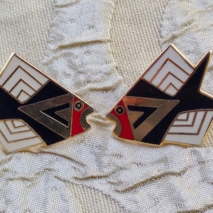 Laurel Burch Earrings SIAMESE FISH Cloisonne Post Stud Vintage Jewelry 1980s