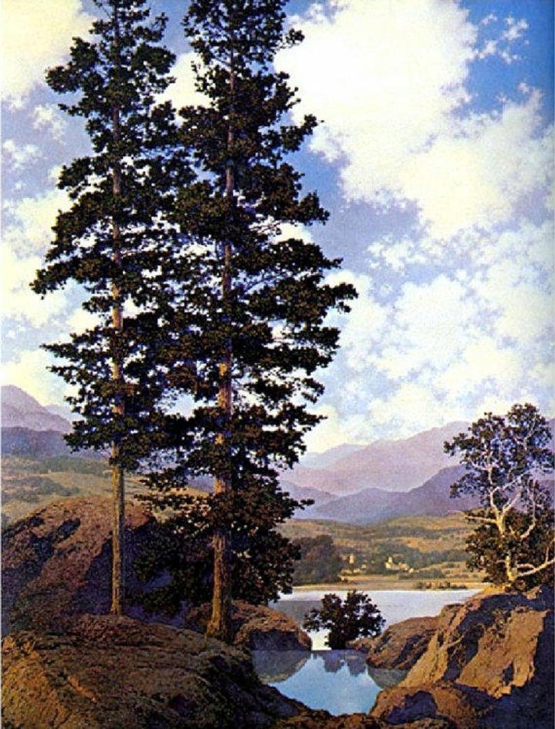 New Hampshire Thy Templed Hills Maxfield Parrish 1930s Art Nouveau