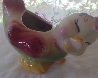 Happy Bird Succulent Planter Hand Painted Desk Catch-All Vintage Cutie