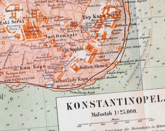 Constantinople Turkey Istanbul Map 1903 Vintage Edwardian Steel Engraving Antique Cartography To Frame