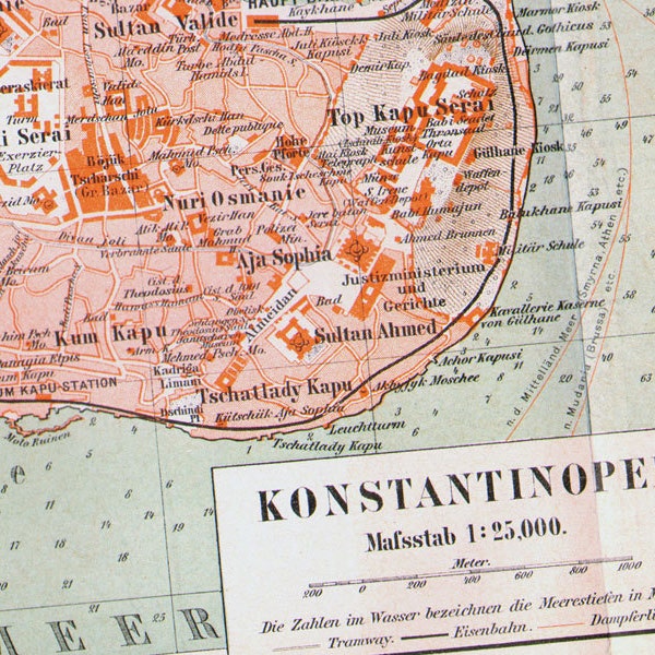 Constantinople Turkey Istanbul Map 1903 Vintage Edwardian Steel Engraving Antique Cartography To Frame