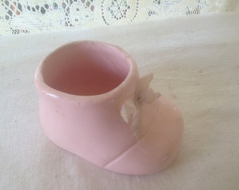 Baby Girl Pink Bootie Mini Planter Vase Mid Century 1950s Vintage USA Pottery Nursery Decor