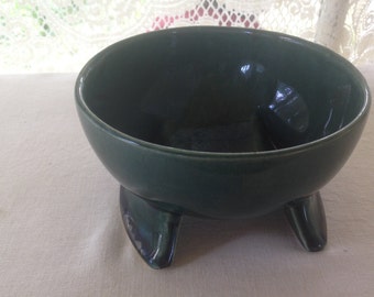 Weird Alien Round Pottery Planter Spruce Green Vase 1960s Mid Century Vintage Storage Or Organizer