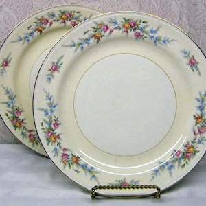 TWO Vintage Dinner Plates Homer Laughlin Eggshell Nautilus Ferndale 22k Gold Trim Mid Century China 1940s