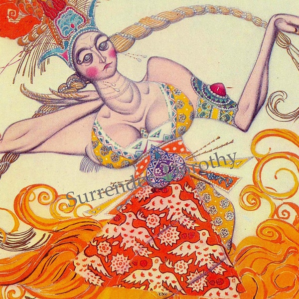 Leon Bakst Firebird Costume For Tamara Karsavina Russian Ballet Dance Lithograph Illustration Edwardian Era Poster Print To Frame