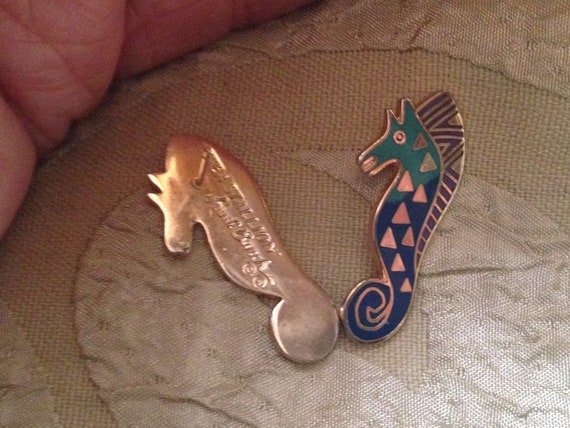 Laurel Burch SEA STALLION Sea Horse Cloisonne Ear… - image 2