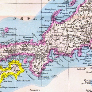 日本地図 アンティーク銅版画 アジア地図 1892 ヴィンテージ ビクトリア朝 地理 アート 額装