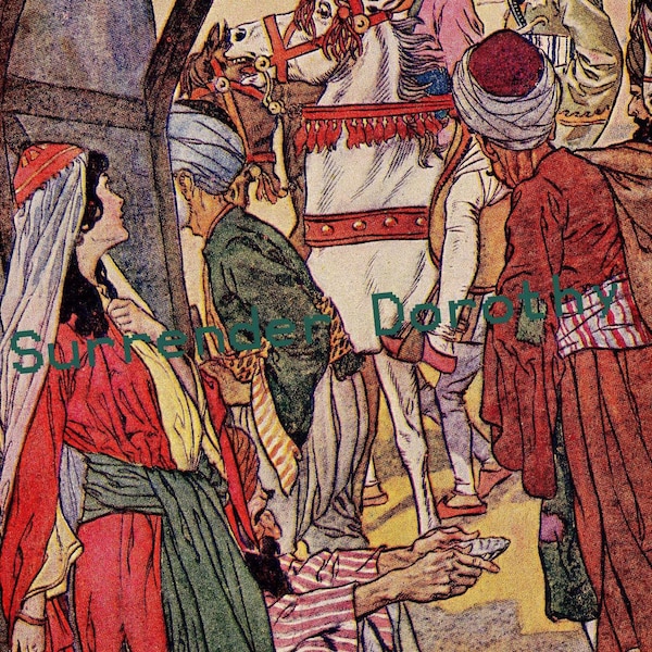 Hiding Princess Artiste écossais Malcolm Patterson Illustration lithographique de crèche pour enfants des années 1920 à encadrer