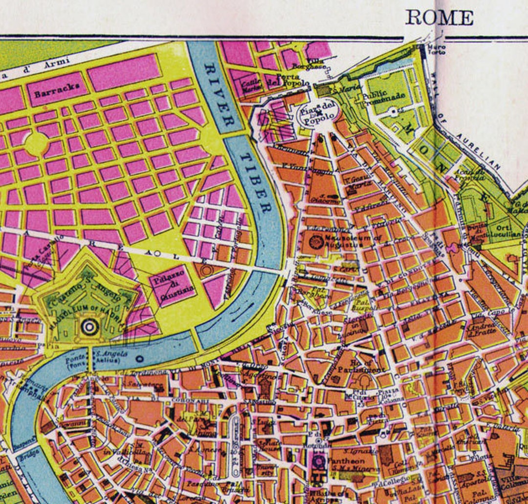 Rome Italy Map Antique Copper Engraving European Cartography 1892 ...