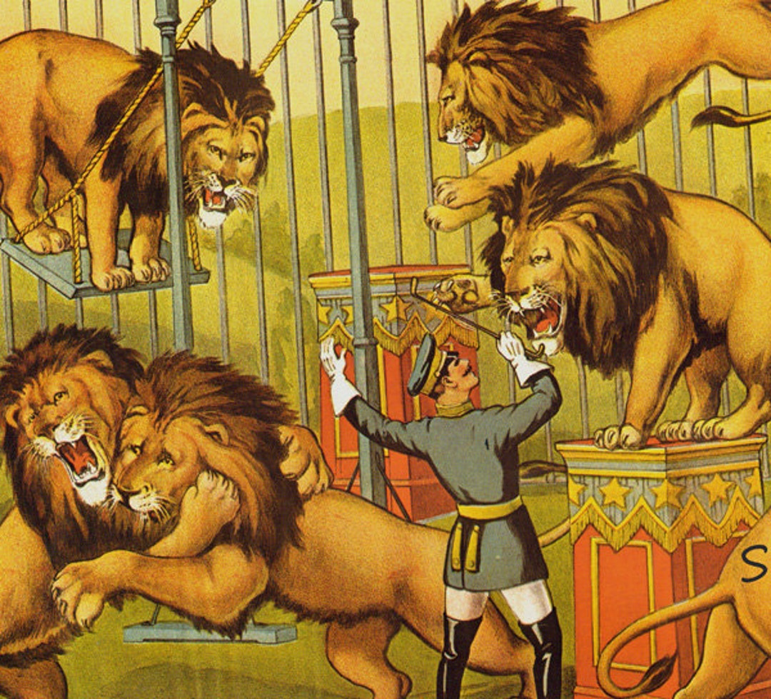 Circus Poster Wild Lion Tamer Menagerie R Barnes Ainimals USA 1920s ...