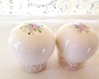 American Limoges ROSALIE Triumph Salt Pepper Set Gorgeous Gold Trim 1940s WWII