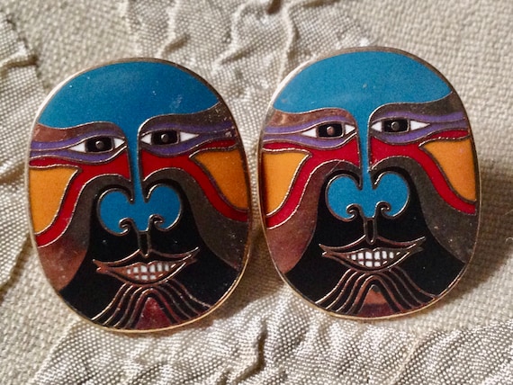 Laurel Burch Earrings EIKO Tribal Aztec Face Mask… - image 1