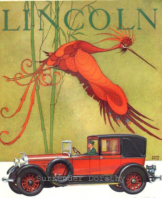 Lincoln Touring Car Advertisement 1926 Art Deco Color Lithograph