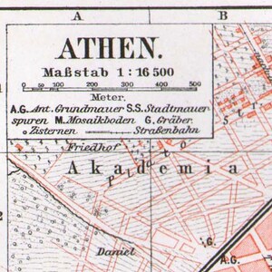 Athen Griechenland Karte 1887 Antike Stahl Gravierte Kartographie Europäische Stadt Gravur Vintage Kunst Zum Einrahmen