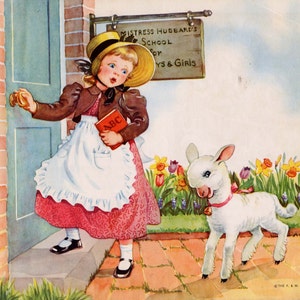 Mary Had A Little Lamb Vintage Mother Goose Lithograph Nursery Illustration Eulalie Banks 1953