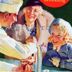 Coca-Cola Ad Soda Fountain Puro Refresco Vintage Original 1937 Coca-Cola Anúncio Para Moldura