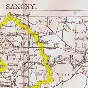 ザクセン州 イングランド 地図 アンティーク 銅版画 ヨーロッパ地図 1892 ビクトリア朝 地理 アート 額装