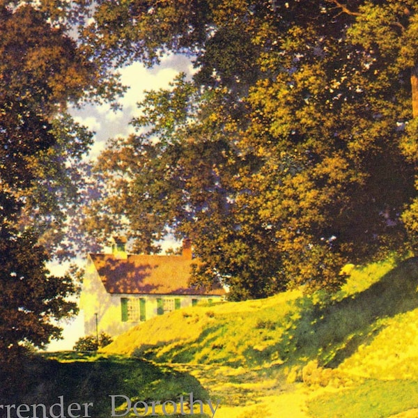Country School House Maxfield Parrish Impressão de pôster litográfico Art Nouveau dos anos 1930 para emoldurar