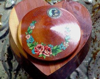 Sweetheart Trinket Jewelry Box New Hampshire Heart Vintage Souvenir Rustic Cedar Wood Organizer Tourist Kitsch