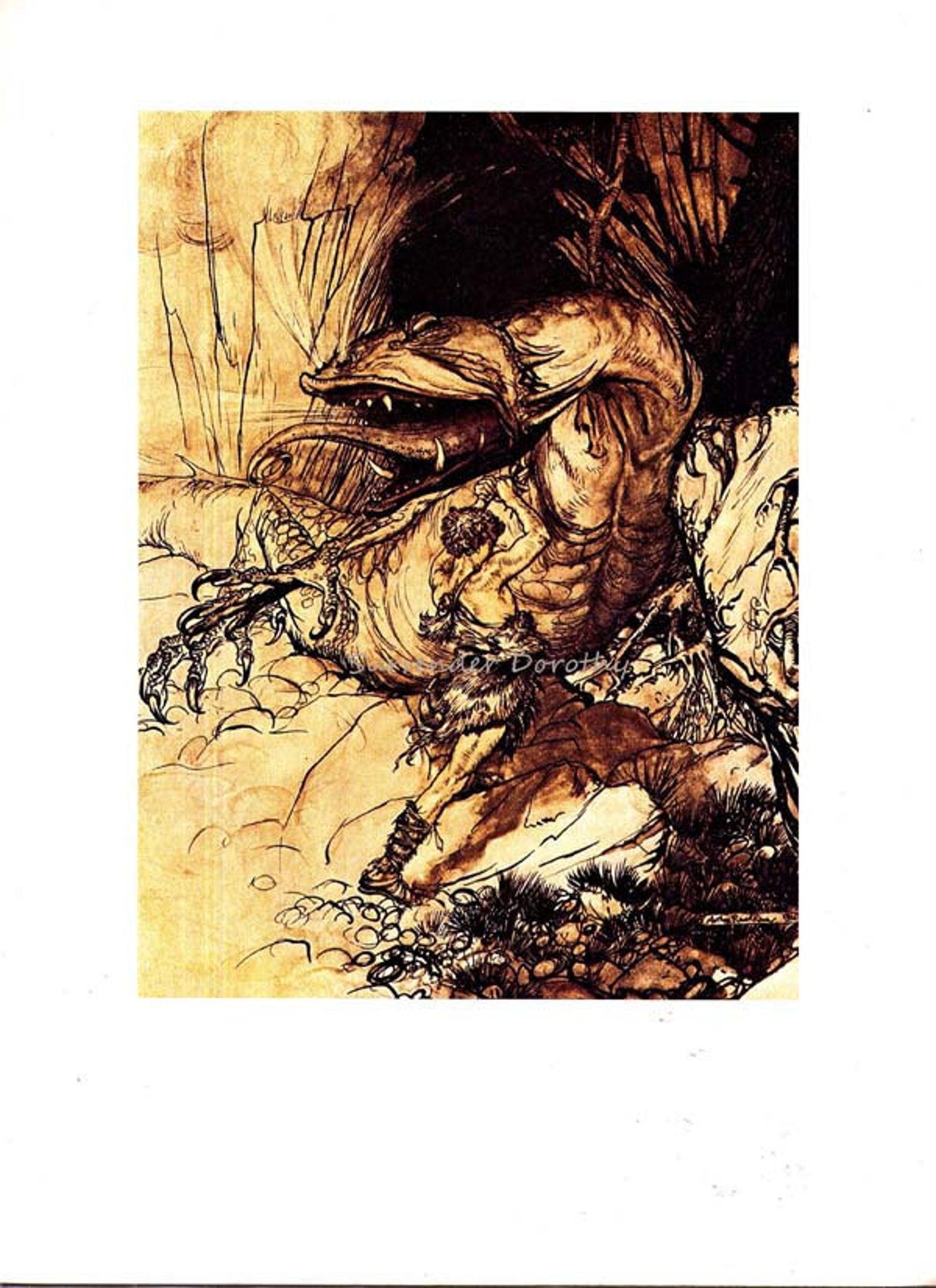 Siegfried Slays the Dragon Fafnir Arthur Rackham Edwardian Vintage ...