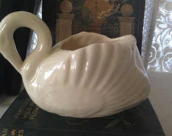 Ceramic Swan Planter Vase Cream White Mid Century Vintage Organizer For Your Country Cottage