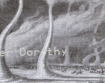 Cyclones In The Desert Victorian Natural History Engraving 1887 Original