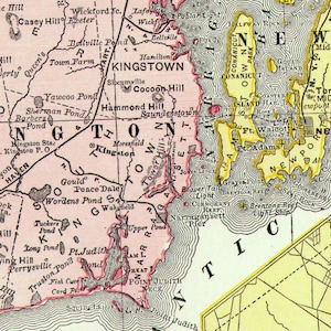 Rhode Island USA State Map 1895 Rand McNally vintage Cartographie Victorien Antique Pour l’encadrement
